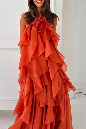 Women's Halter Maxi Evening Dress | Layered Ruffle Occasion Gown