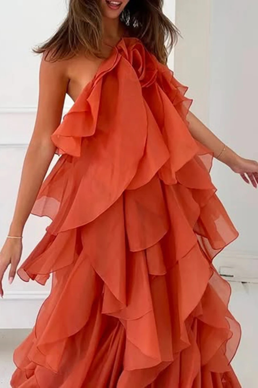 Women's Halter Maxi Evening Dress | Layered Ruffle Occasion Gown