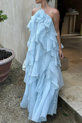 Women's Halter Maxi Evening Dress | Layered Ruffle Occasion Gown