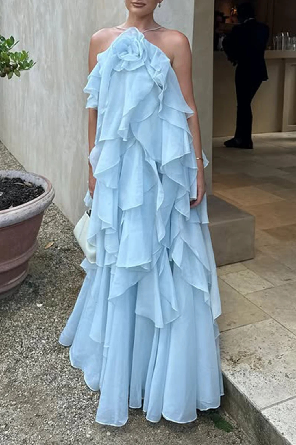 Women's Halter Maxi Evening Dress | Layered Ruffle Occasion Gown