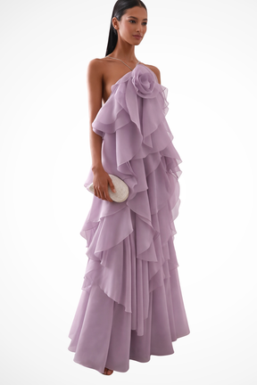 Women's Halter Maxi Evening Dress | Layered Ruffle Occasion Gown