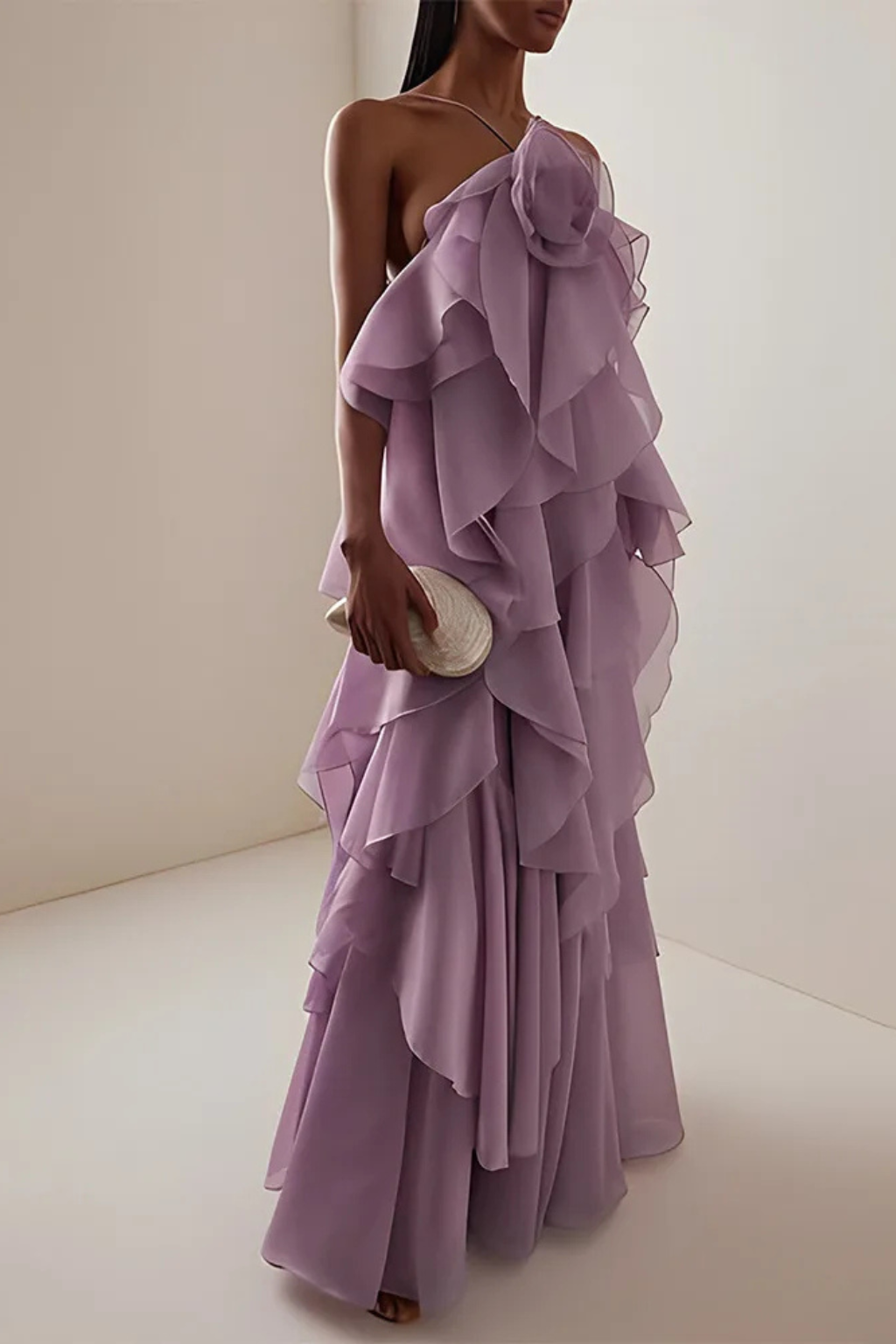 Women's Halter Maxi Evening Dress | Layered Ruffle Occasion Gown