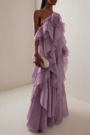 Women's Halter Maxi Evening Dress | Layered Ruffle Occasion Gown