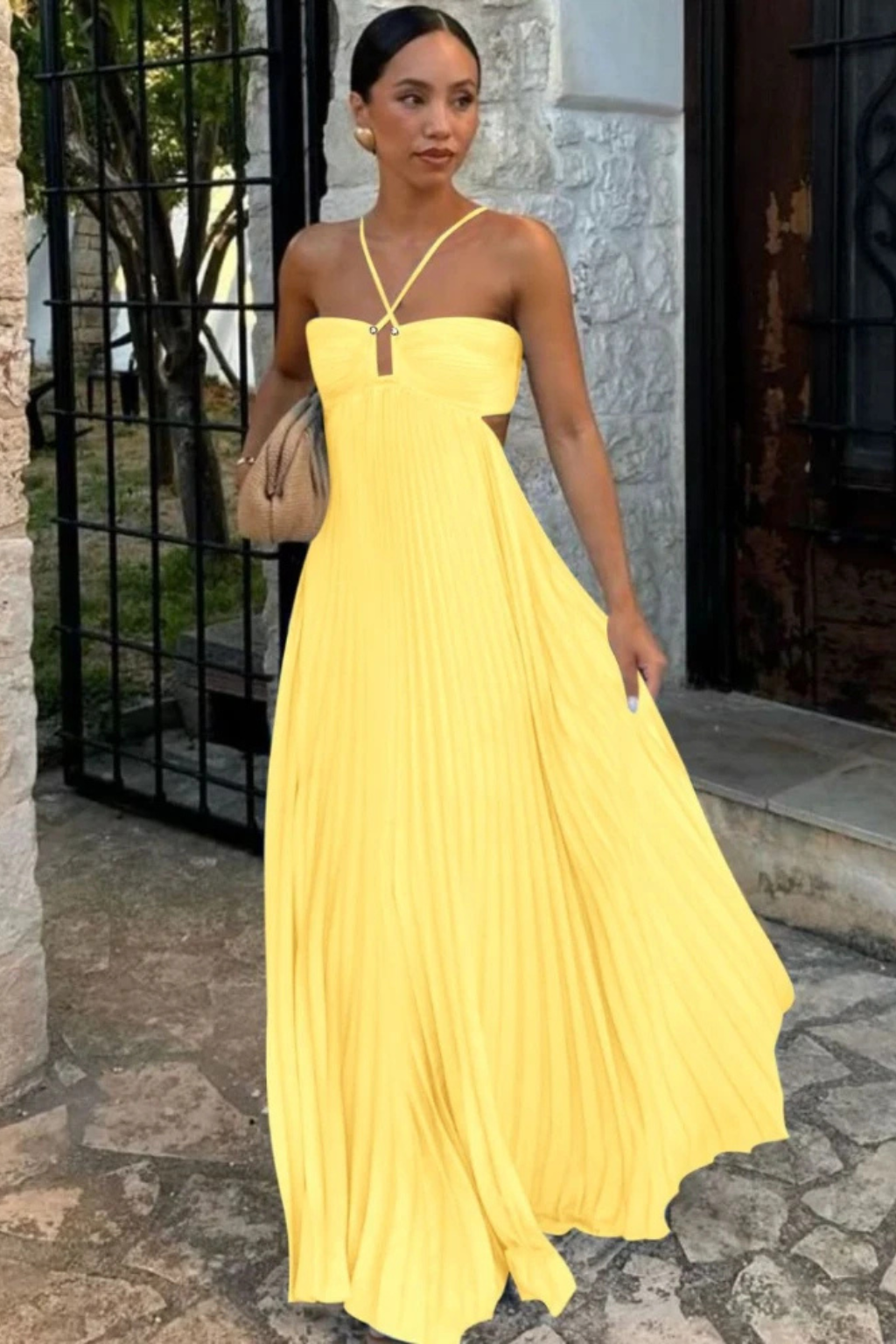 Robe Maxi Plissée Femme | Élégance d'Été Dos Nu