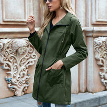 Manteau Long de Pluie pour Femmes - Capuche Ajustable et Coupe Détendue