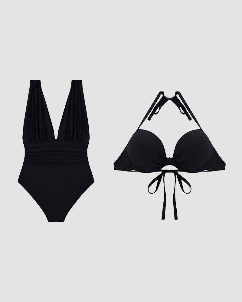 Maillot de bain une pièce gainant décolleté en V profond femme luxe élégant