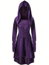 Robe de Costume Médiévale pour Femmes - Look Gothique avec Capuche et Lacets