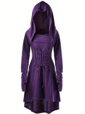 Robe de Costume Médiévale pour Femmes - Look Gothique avec Capuche et Lacets