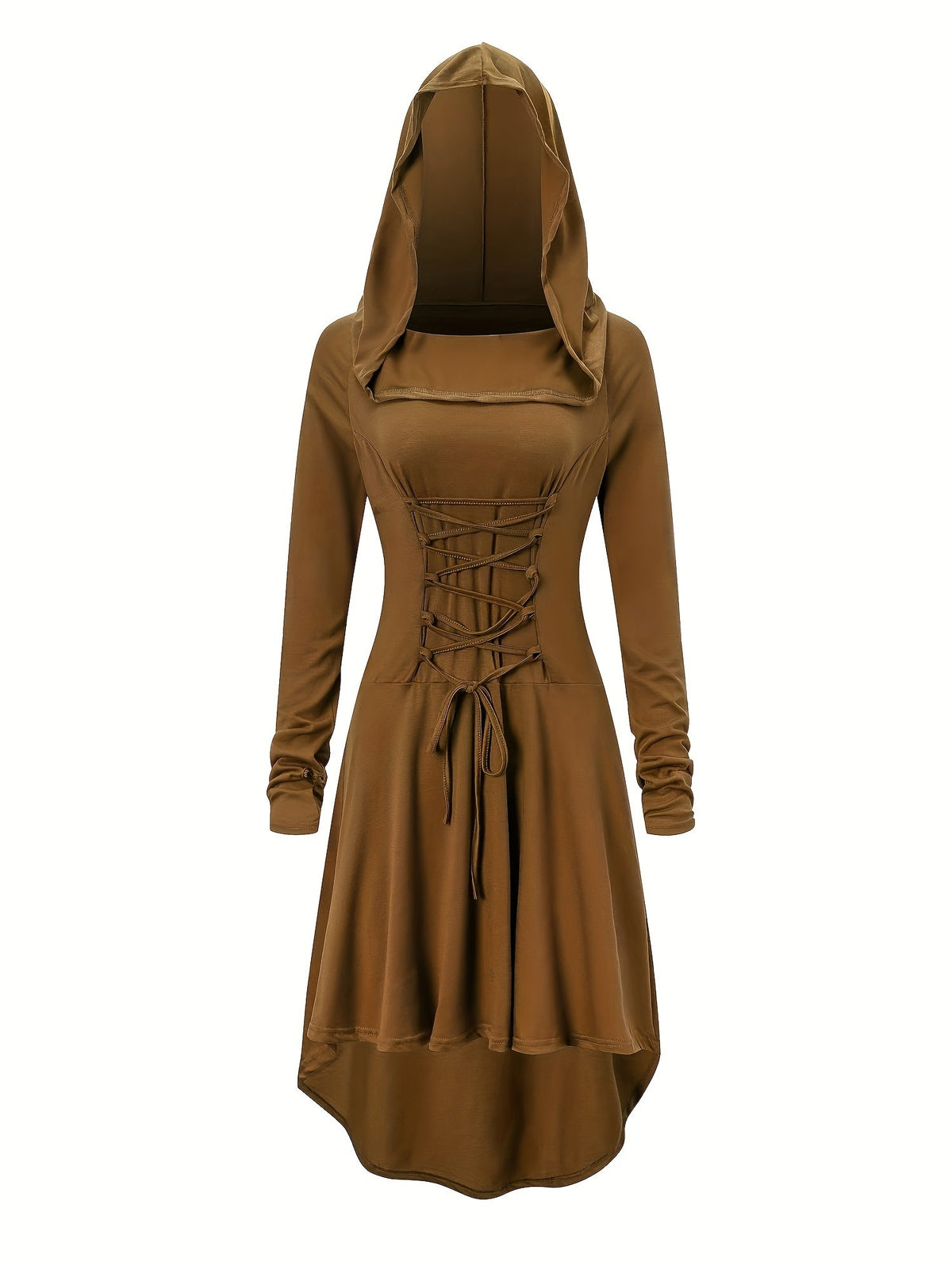 Robe de Costume Médiévale pour Femmes - Look Gothique avec Capuche et Lacets