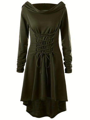 Robe de Costume Médiévale pour Femmes - Look Gothique avec Capuche et Lacets
