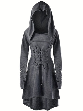 Robe de Costume Médiévale pour Femmes - Look Gothique avec Capuche et Lacets