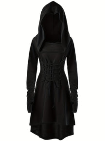 Robe de Costume Médiévale pour Femmes - Look Gothique avec Capuche et Lacets