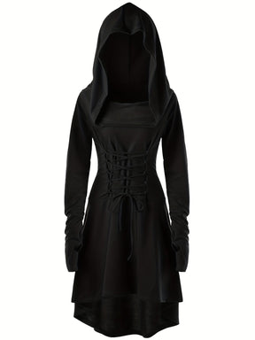 Robe de Costume Médiévale pour Femmes - Look Gothique avec Capuche et Lacets