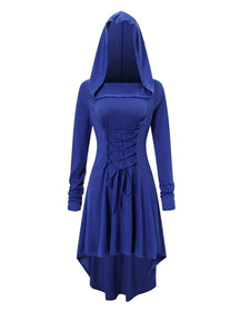 Robe de Costume Médiévale pour Femmes - Look Gothique avec Capuche et Lacets