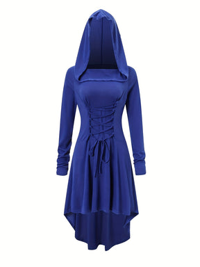 Robe de Costume Médiévale pour Femmes - Look Gothique avec Capuche et Lacets