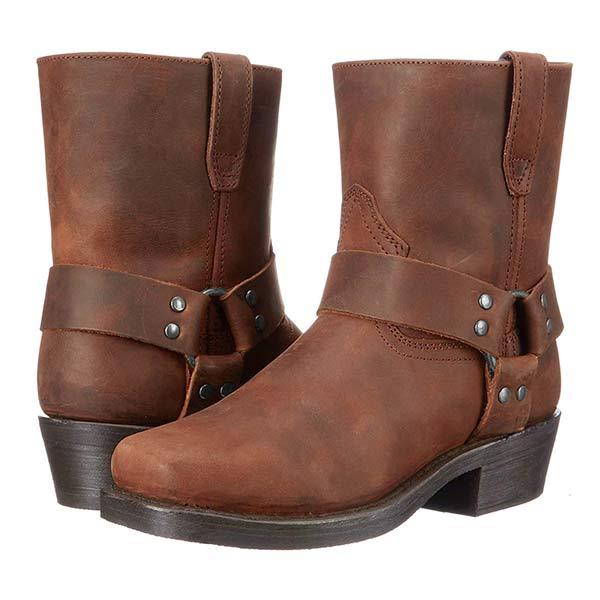Bottes de Moto en Cuir pour Femmes - Mi-Hauteur avec Détail de Harnais