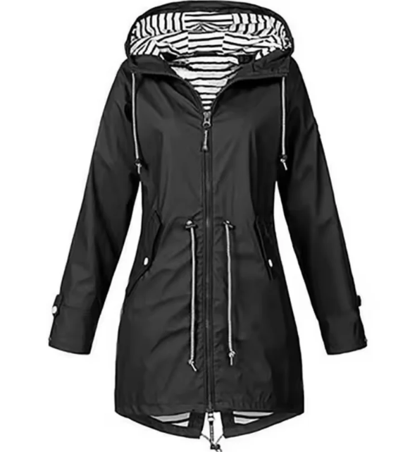 Veste à Capuche Mi-Longue Femme - Taille Ajustable et Tissu Respirant