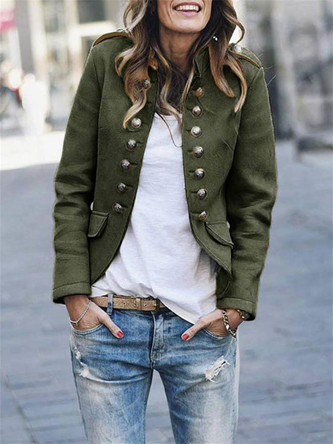 Veste Militaire Femme Chic - Coupe Structurée et Épaulières