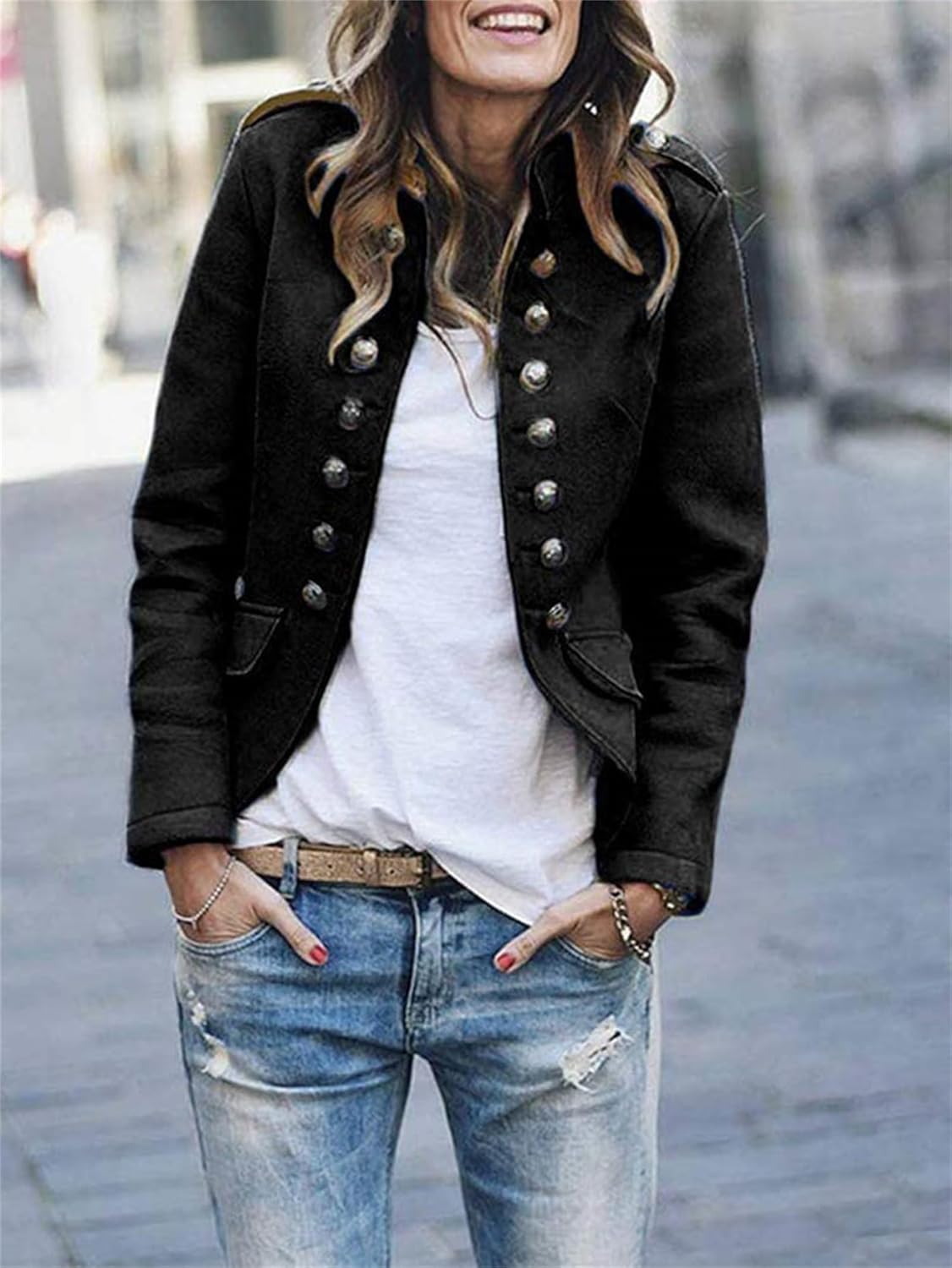 Veste Militaire Femme Chic - Coupe Structurée et Épaulières