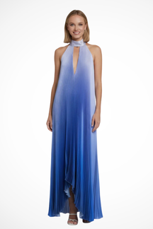 Robe Maxi Halter Élégante | Motif Multicolore et Plissé