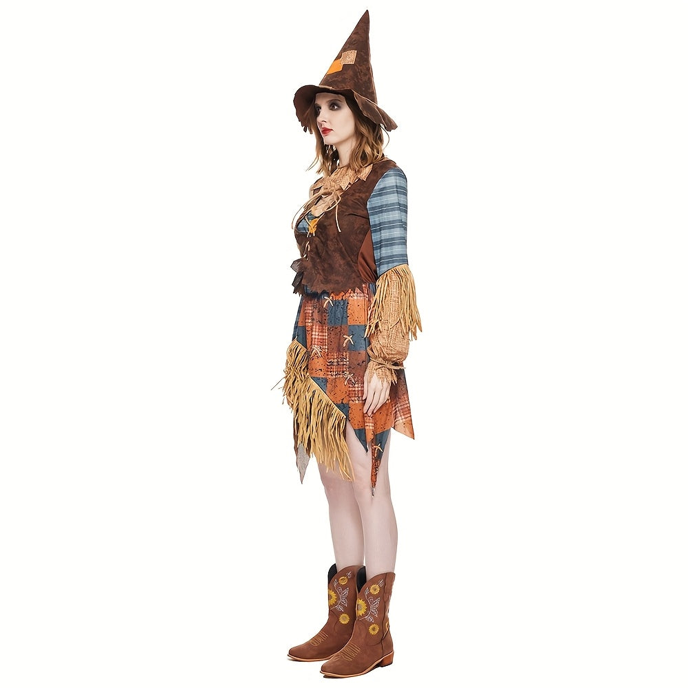 Robe de Scarecrow Halloween pour Femmes - Costume à Épaules Dégagées et Confortable