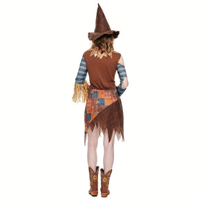 Robe de Scarecrow Halloween pour Femmes - Costume à Épaules Dégagées et Confortable