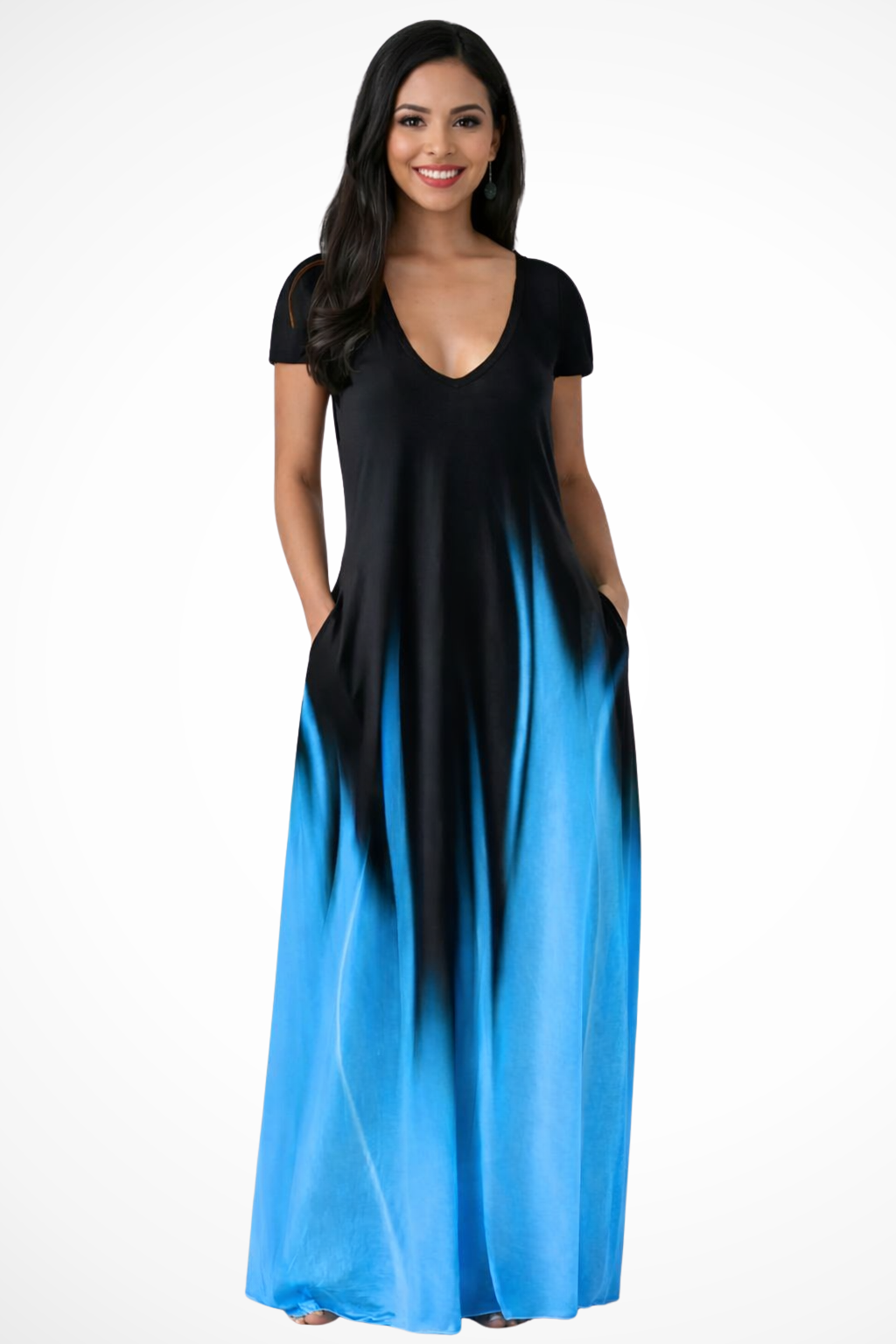 Robe Maxi Ombre Élégante | Décolleté en V avec Poches