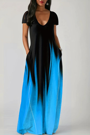 Robe Maxi Ombre Élégante | Décolleté en V avec Poches