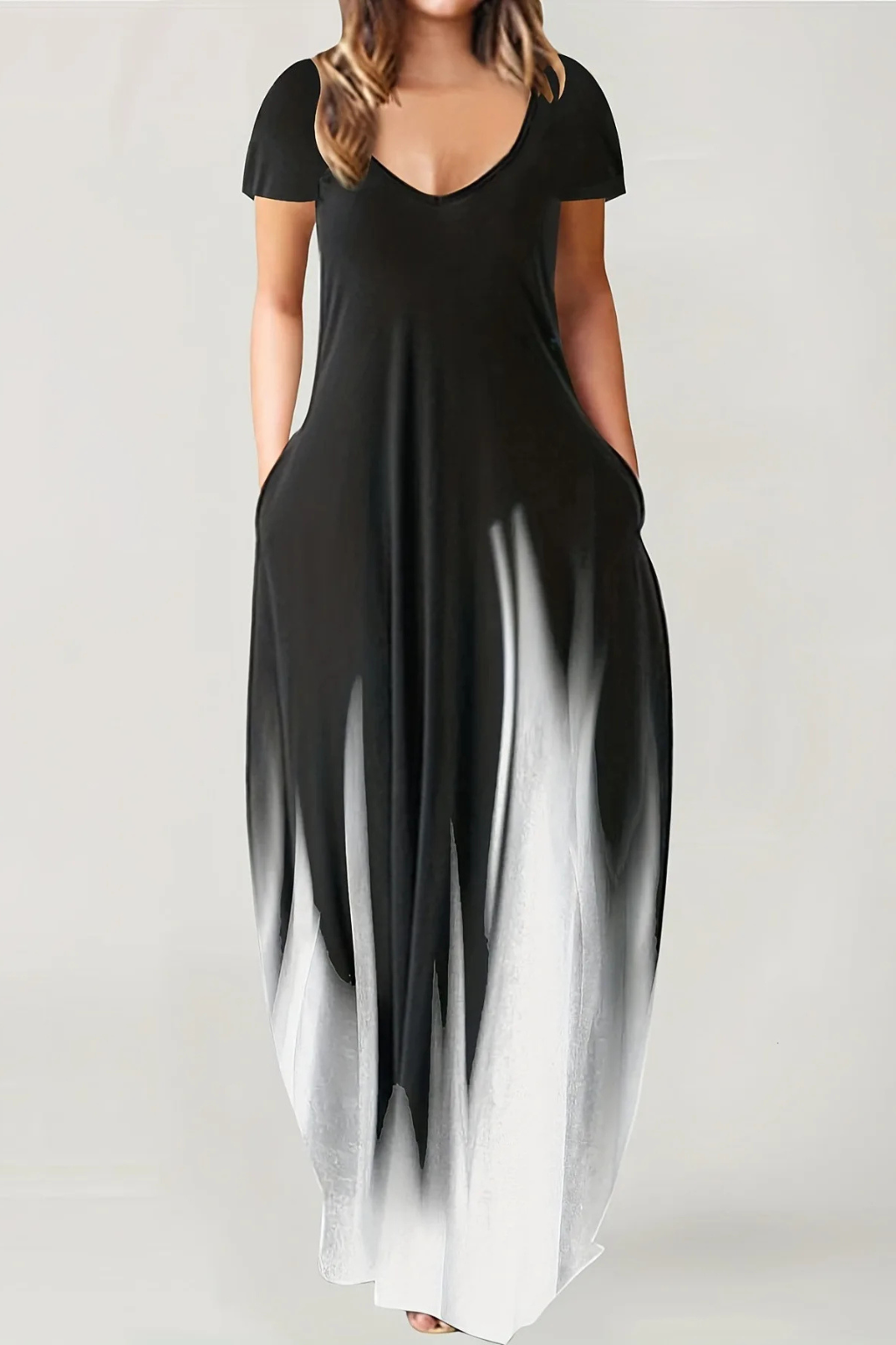 Robe Maxi Ombre Élégante | Décolleté en V avec Poches