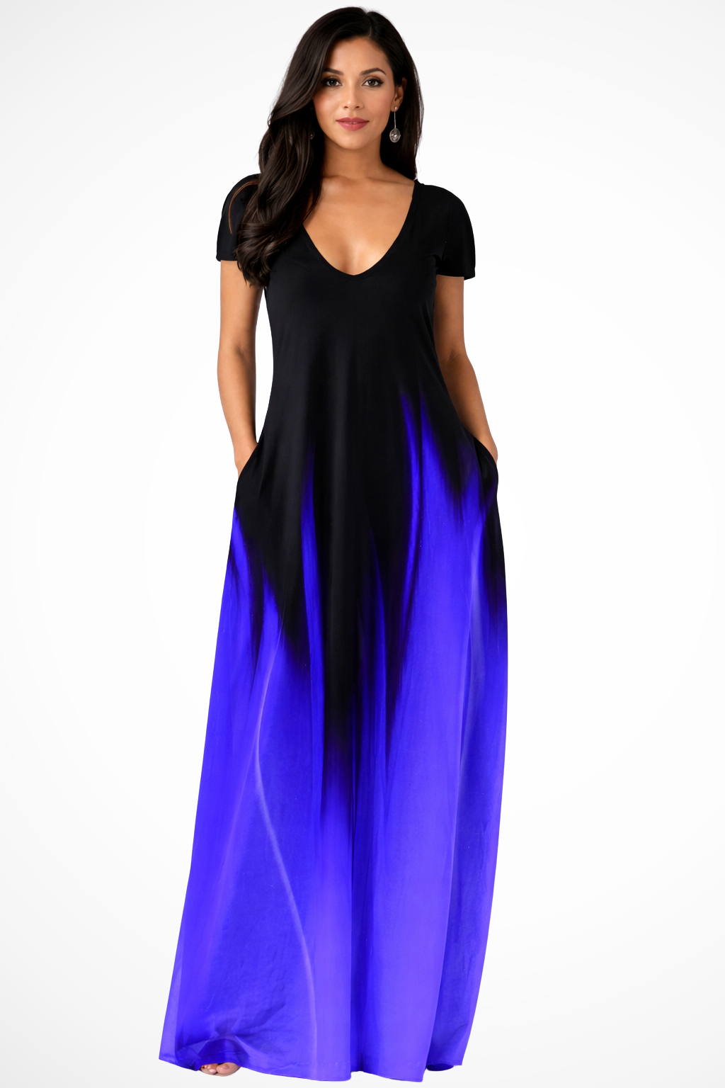 Robe Maxi Ombre Élégante | Décolleté en V avec Poches