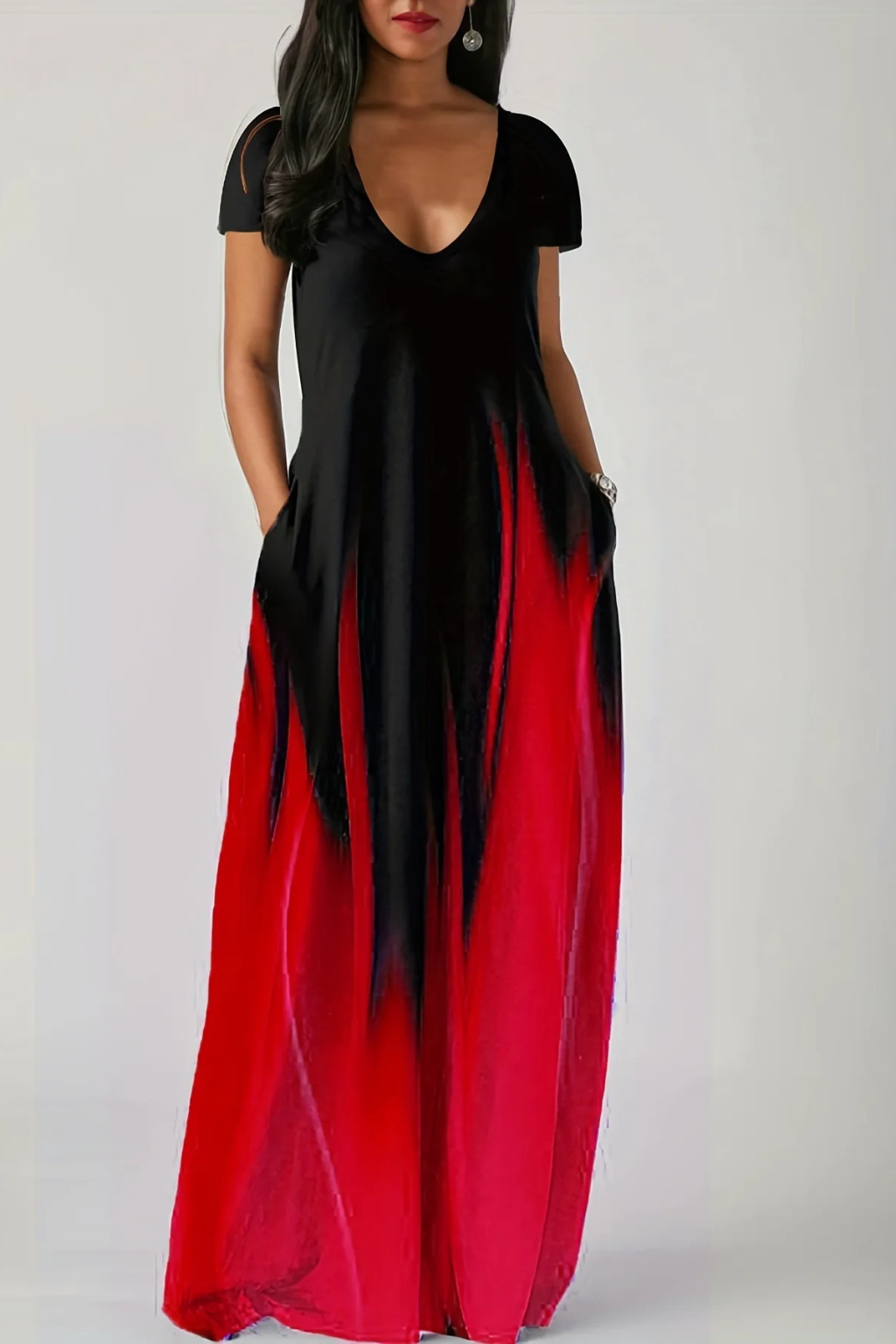 Robe Maxi Ombre Élégante | Décolleté en V avec Poches