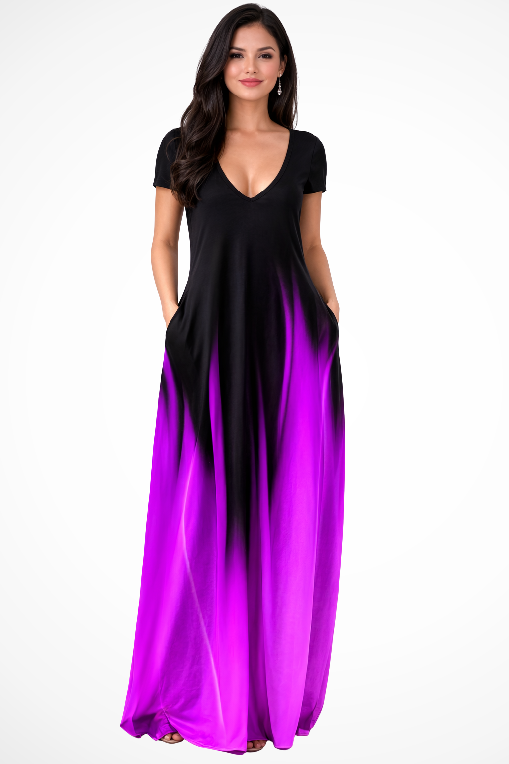 Robe Maxi Ombre Élégante | Décolleté en V avec Poches