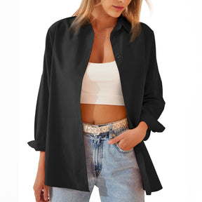 Chemise Oversize à Boutons pour Femmes - Tissu Léger et Manches Retroussées