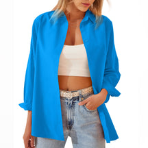 Chemise Oversize à Boutons pour Femmes - Tissu Léger et Manches Retroussées