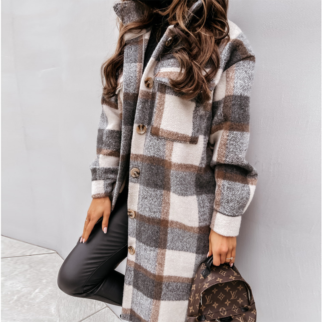 Manteau Oversize à Carreaux pour Femmes - Manteau d'Hiver Chaud avec Poches Pratiques