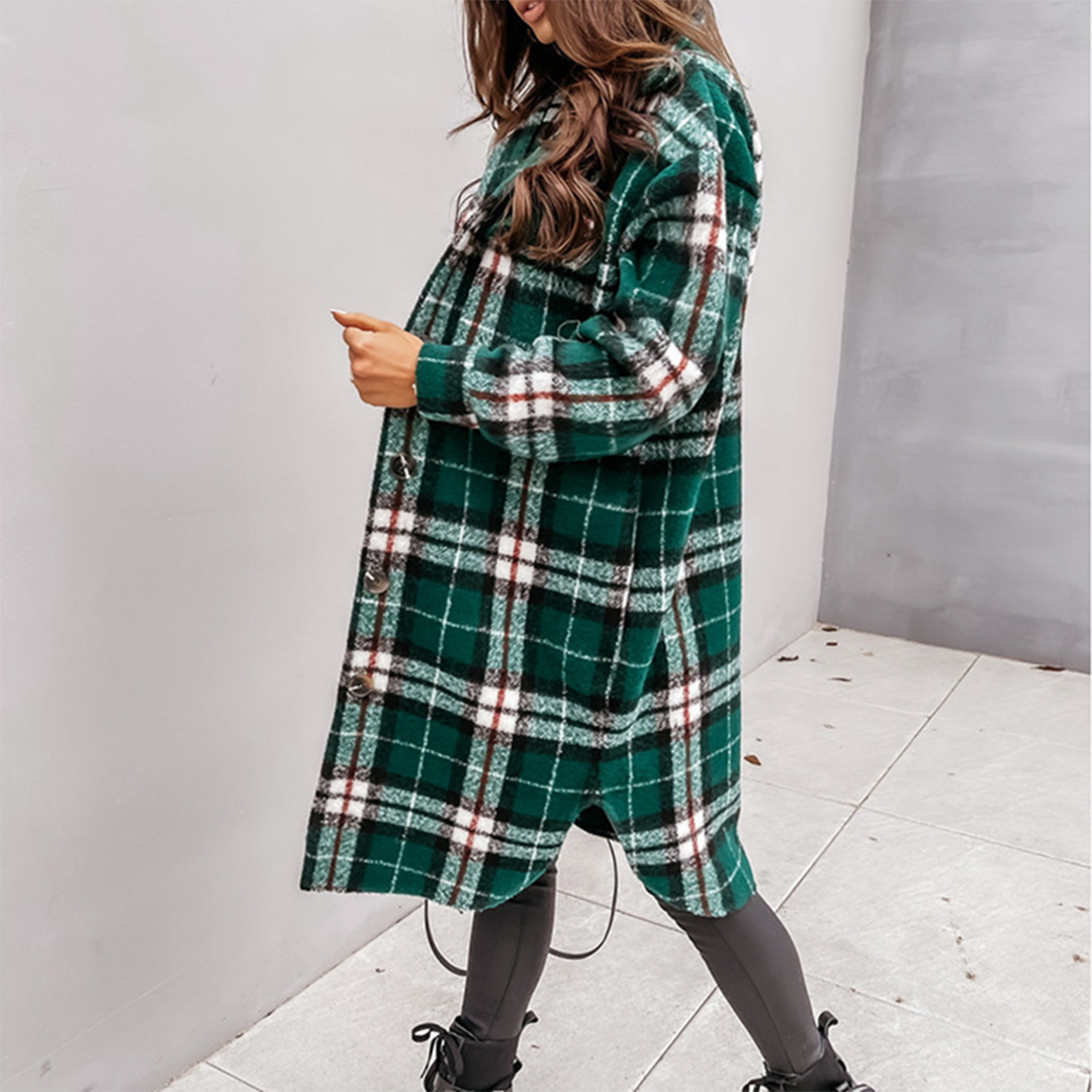 Manteau Oversize à Carreaux pour Femmes - Manteau d'Hiver Chaud avec Poches Pratiques