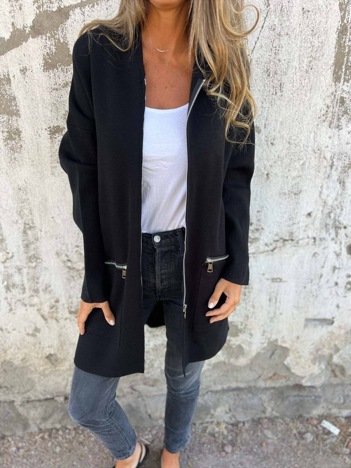 Veste à Capuche Oversize pour Femmes - Manteau Long avec Poches Zippées