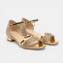 Sandales bout ouvert bride cheville réglable talon bloc accents métalliques femme