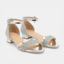 Sandales bout ouvert bride cheville réglable talon bloc accents métalliques femme