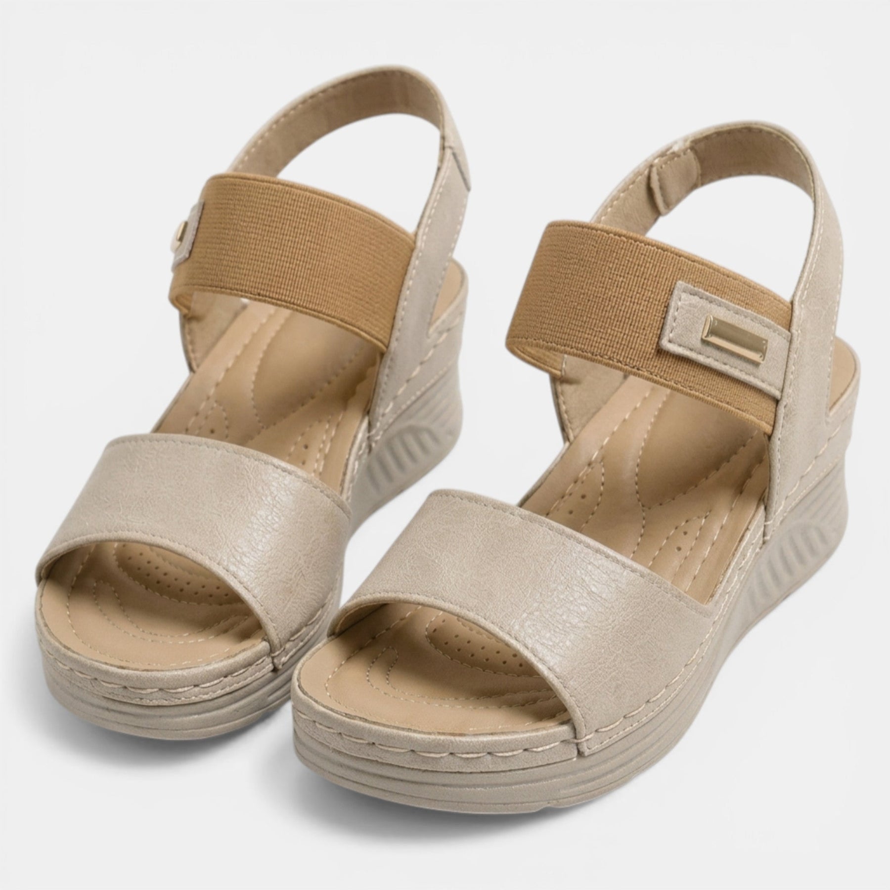Sandales compensées cuir synthétique bout ouvert double bride femme