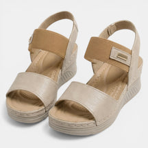 Sandales compensées cuir synthétique bout ouvert double bride femme