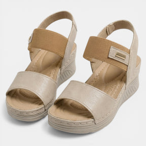 Sandales compensées cuir synthétique bout ouvert double bride femme