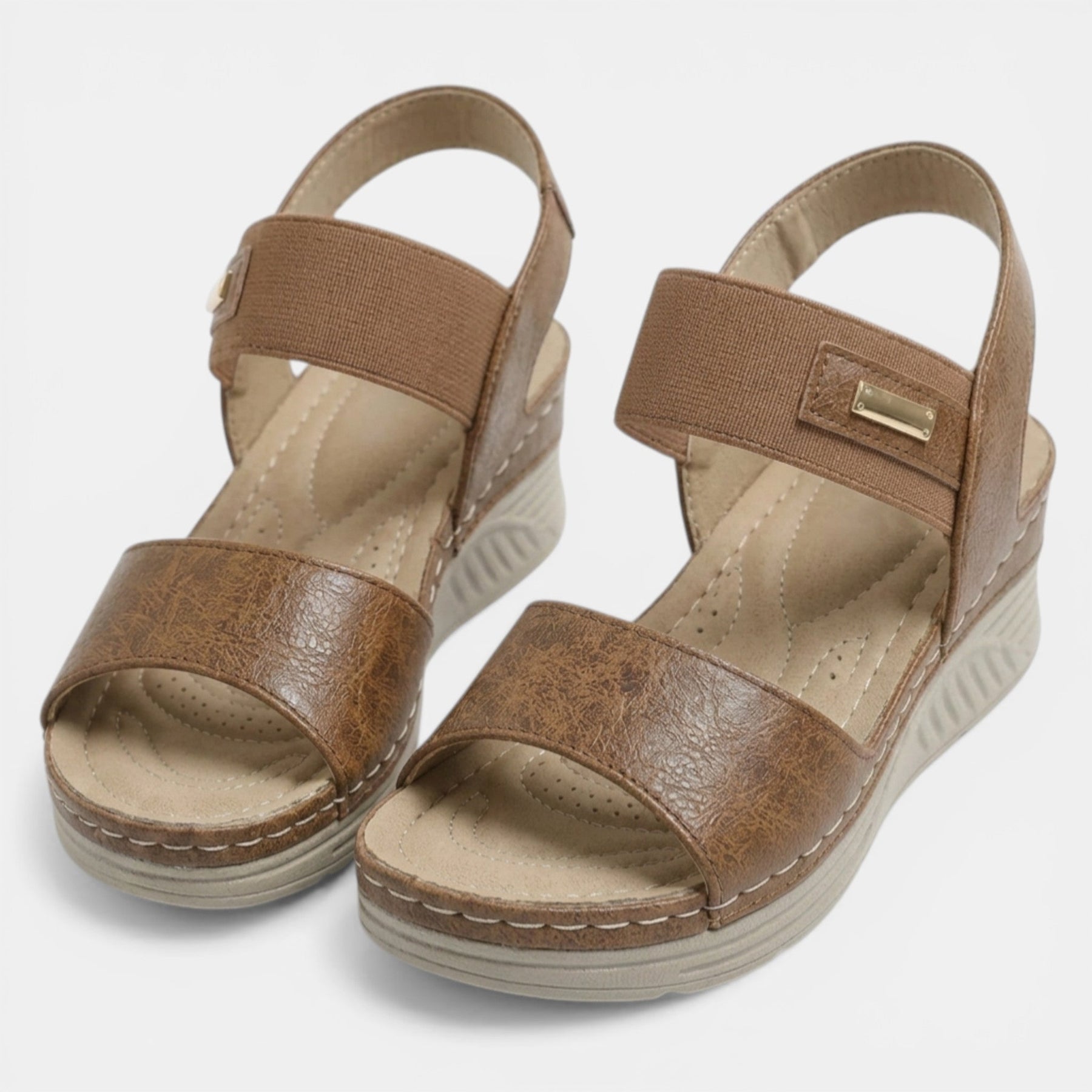 Sandales compensées cuir synthétique bout ouvert double bride femme