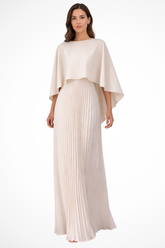 Robe de Soirée Maxi Plissée | Élégante avec Manches Cape
