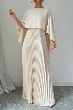 Robe de Soirée Maxi Plissée | Élégante avec Manches Cape