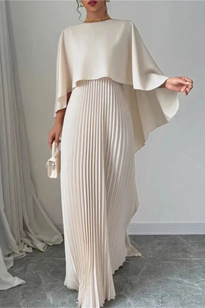 Robe de Soirée Maxi Plissée | Élégante avec Manches Cape