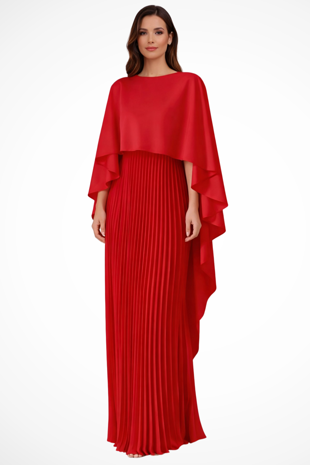 Robe de Soirée Maxi Plissée | Élégante avec Manches Cape