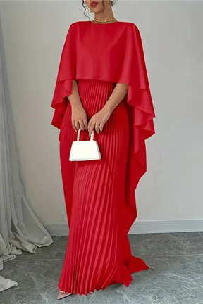 Robe de Soirée Maxi Plissée | Élégante avec Manches Cape