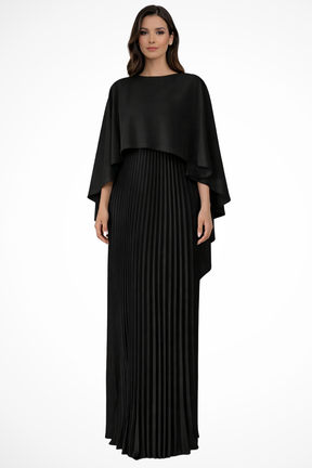 Robe de Soirée Maxi Plissée | Élégante avec Manches Cape