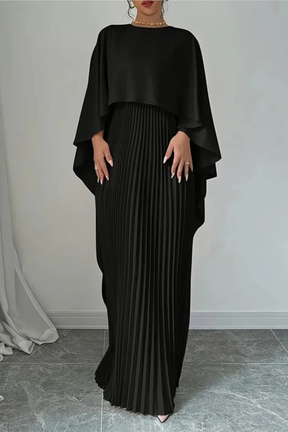 Robe de Soirée Maxi Plissée | Élégante avec Manches Cape